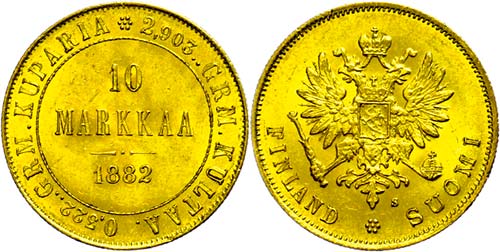 Finnland 10 Markkaa, Gold, 1882, ... 