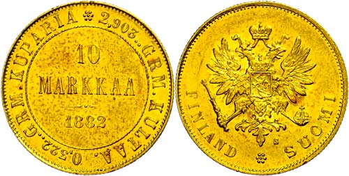 Finnland 10 Markkaa, Gold, 1882, ... 