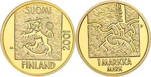 Finland 1 Markka, Gold, 2001, ... 