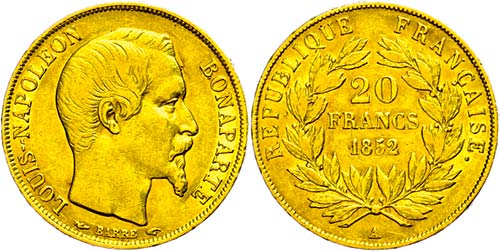 France 20 Franc, Gold, 1852, louis ... 