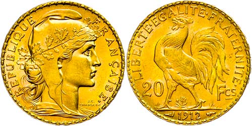 France 20 Franc. Gold, Marianne, ... 