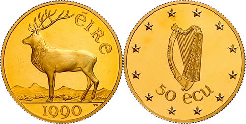 Irland 50 ECU, Gold, 1990, Irische ... 