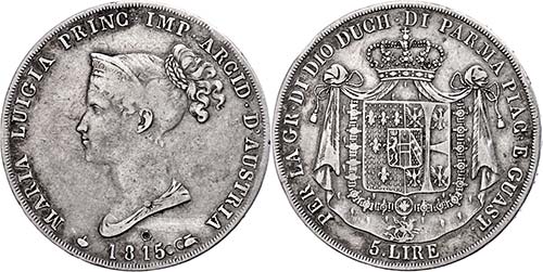 Italy Parma, 5 liras, 1815, Mary ... 