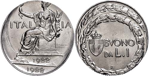 Italy 1 lira, 1922, False stamp, ... 