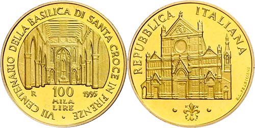 Italy 100 000 liras, Gold, 1995, ... 