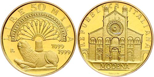 Italy 50 000 liras, Gold, 1999, ... 