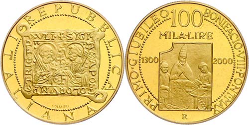 Italy 100 000 liras, Gold, 2000, ... 