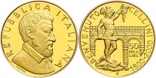 Italy 50 000 liras, Gold, 2000, ... 