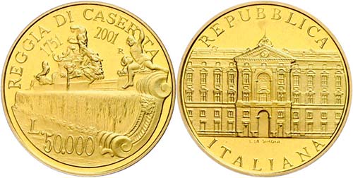 Italy 50 000 liras, Gold, 2001, ... 