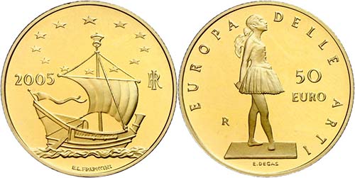 Italy 50 Euro, Gold, 2005, ... 