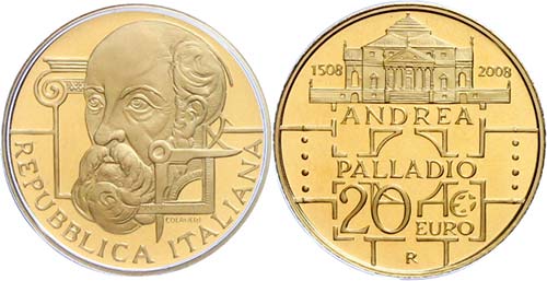 Italy 20 Euro, Gold, 2008, 500. ... 