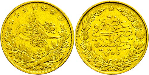 Turkey 100 piastre, Gold, 1255 ... 
