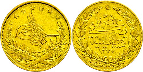 Turkey 100 piastre, Gold, 1277 ... 