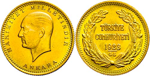 Turkey 100 piastre, Gold, 1967, ... 