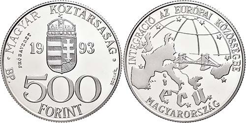 Hungary 500 forint, silver, 1993, ... 