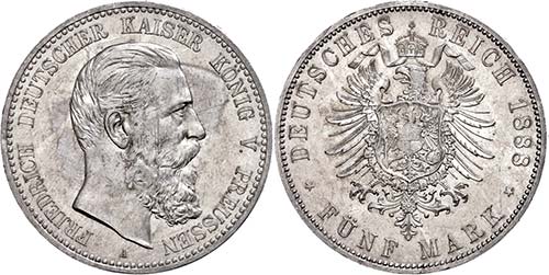Prussia 5 Mark, 1888, Friedrich ... 