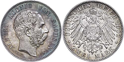 Saxony 2 Mark, 1902, Albert, on ... 