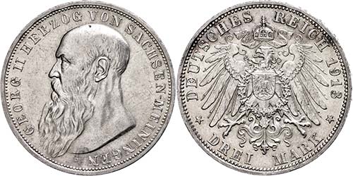 Saxony-Meiningen 3 Mark, 1913, ... 