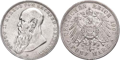 Saxony-Meiningen 5 Mark, 1902, ... 
