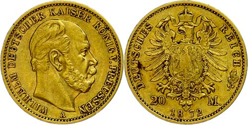 Prussia 20 Mark, 1872 A, Wilhelm ... 