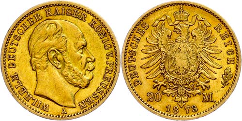Prussia 20 Mark, 1873, A, Wilhelm ... 
