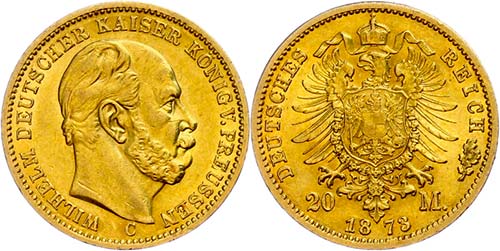 Prussia 20 Mark, 1873, C, Wilhelm ... 