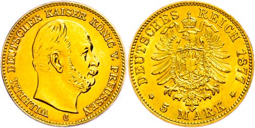 Prussia 5 Mark, 1877, C, Wilhelm ... 