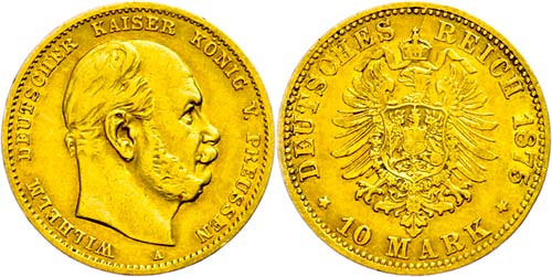 Prussia 10 Mark, 1875, A, Wilhelm ... 