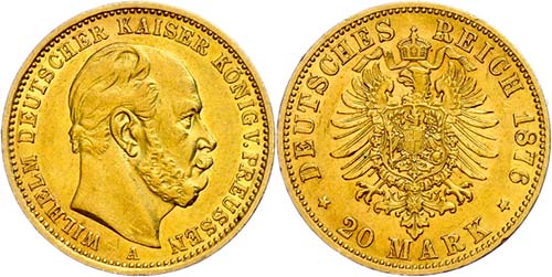Prussia 20 Mark, 1876, A, Wilhelm ... 
