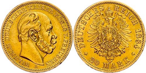 Prussia 20 Mark, 1884, Wilhelm I., ... 