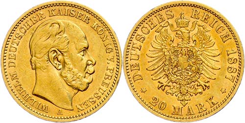 Prussia 20 Mark, 1887, Wilhelm I., ... 