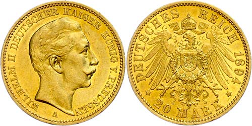 Prussia 20 Mark, 1894, Wilhelm ... 