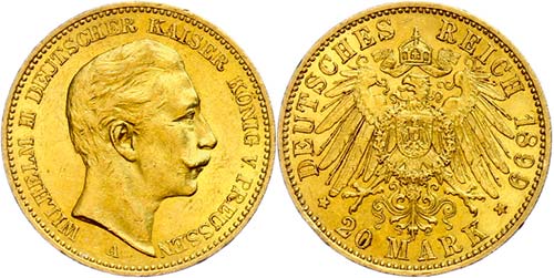 Prussia 20 Mark, 1899, Wilhelm ... 