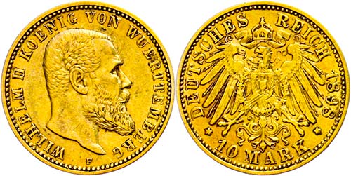 Württemberg 10 Mark, 1898, ... 