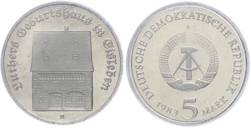 Münzen DDR 5 Mark, 1983, Luthers ... 