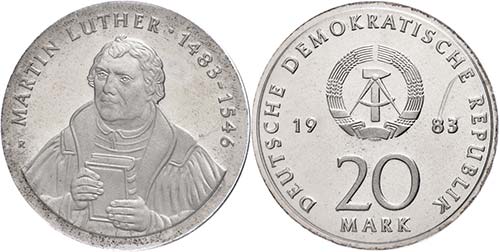 GDR 20 Mark, 1983, Luther, in uPVC ... 