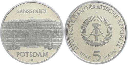 GDR 5 Mark, 1986, Sanssouci, in ... 
