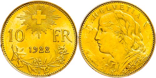 Belgien 10 Franken, Gold, 1922, ... 