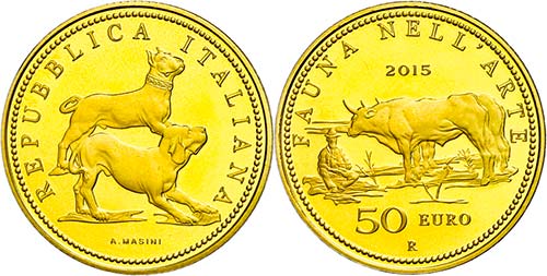 Italy 50 Euro, Gold, 2015, fauna ... 