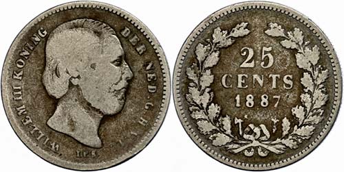 The Netherlands 25 cent, 1887, ... 