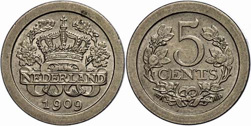 The Netherlands 5 cent, 1909, ... 