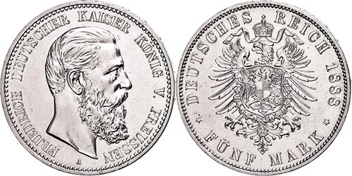 Preußen  5 Mark, 1888, Friedrich ... 