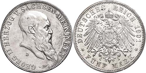 Saxony-Meiningen  5 Mark, 1901, ... 