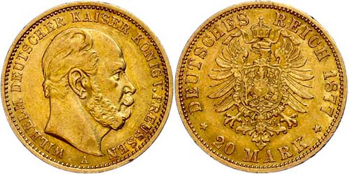 Prussia  20 Mark, 1877, Wilhelm ... 