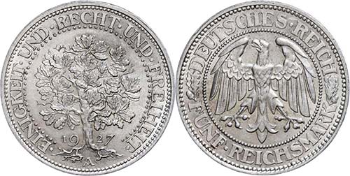 Münzen Weimar  5 Reichsmark, ... 