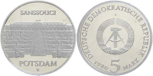 GDR  5 Mark, 1986, Sanssouci, in ... 