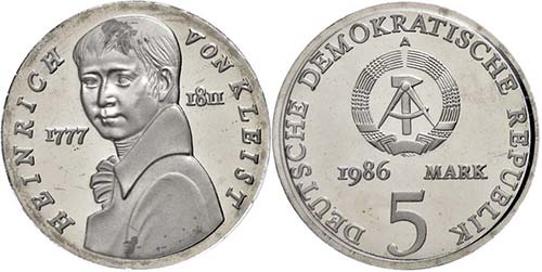 Münzen DDR  5 Mark, 1986, Kleist, ... 