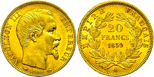 France  20 Franc, Gold, 1859, ... 