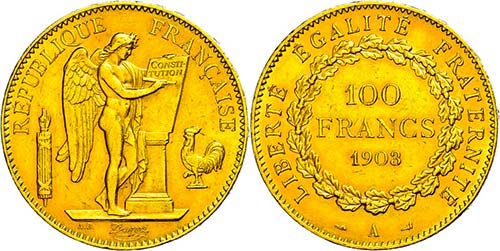 France  100 Franc, Gold, 1908, ... 