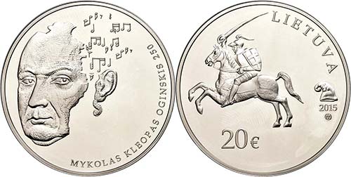 Lithuania  20 Euro, 2015, Mykolas ... 